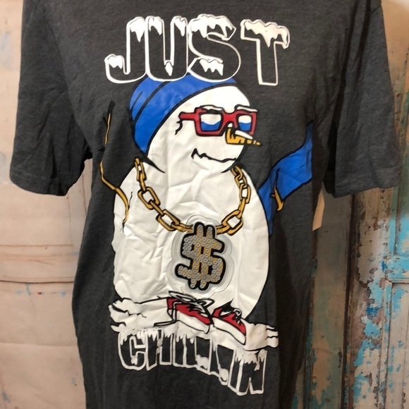 JUST CHILLIN’ Christmas T-shirt Light Up Ugly NWT Holiday Tee Shirt Snowman - Picture 3 of 7